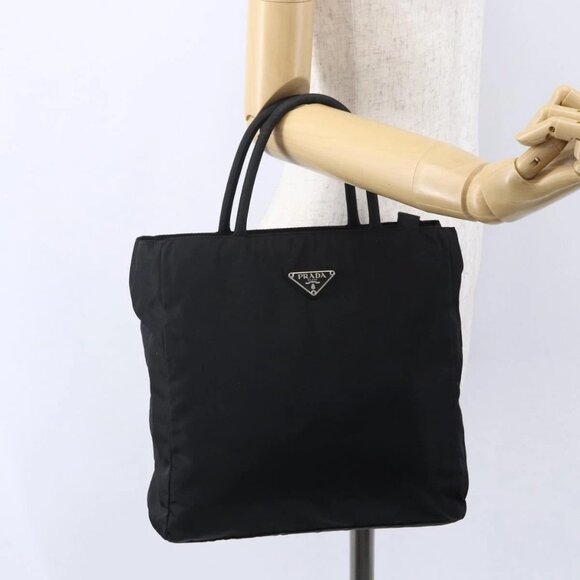 PRADA Hand Bag Nylon Black Silver Auth 153198 - Picture 1 of 16